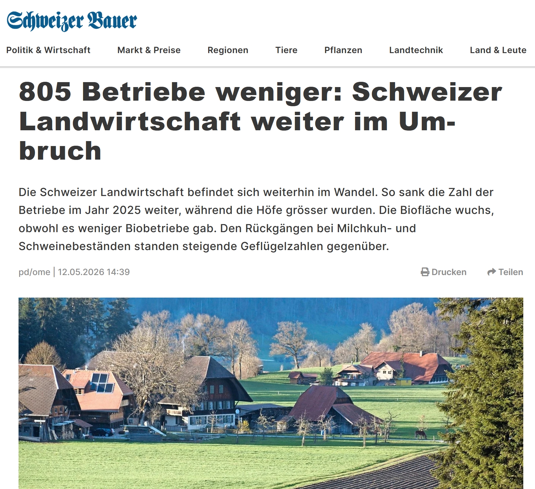 Der Schweizer_805 Betriebe weniger_Schweizer Landwirtschaft weiter im Umbruch Der Schweizer_805 Betriebe weniger_Schweizer Landwirtschaft weiter im Umbruch